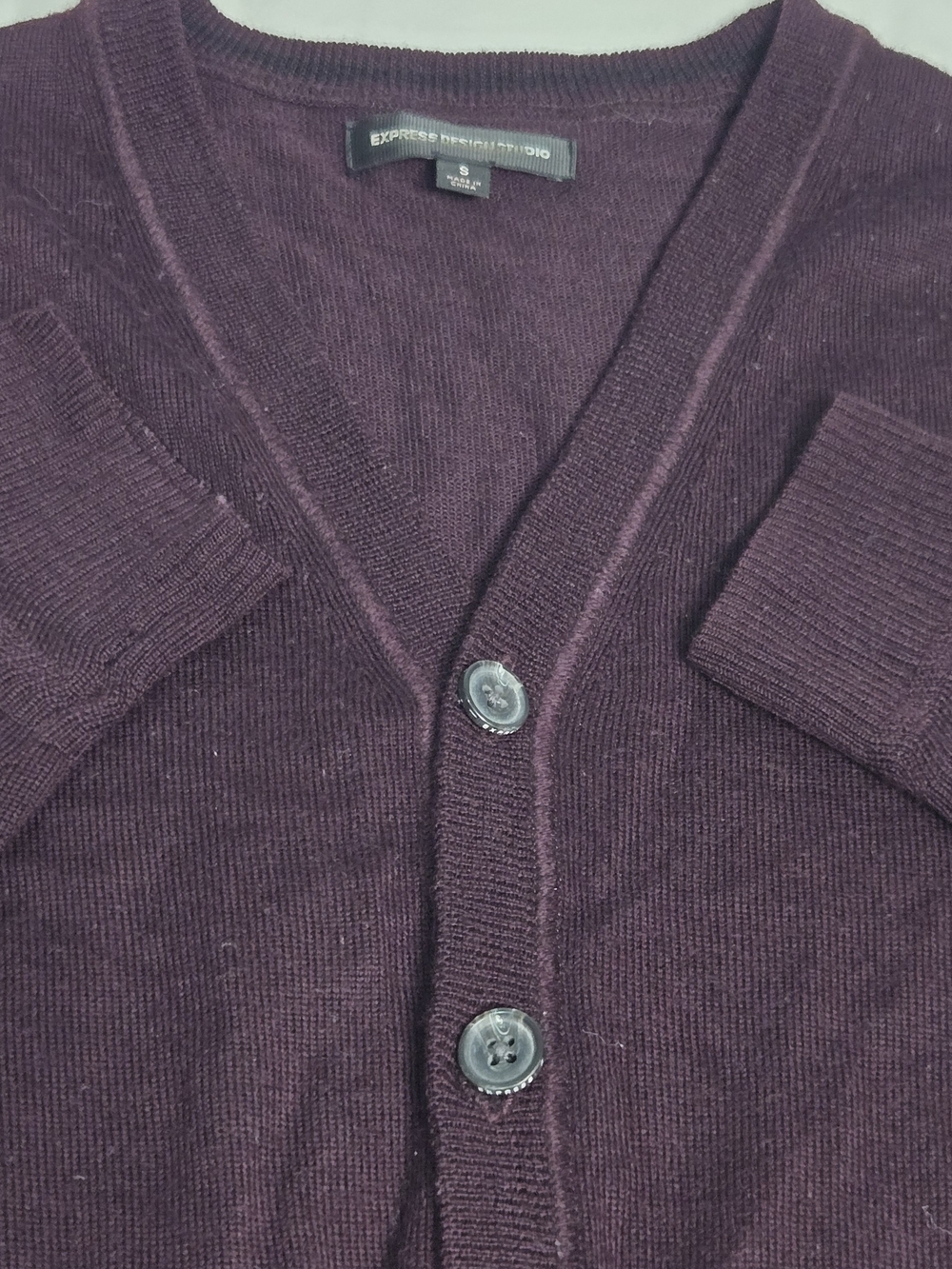 Express Men's Plum V-Neck Cardigan Sweater